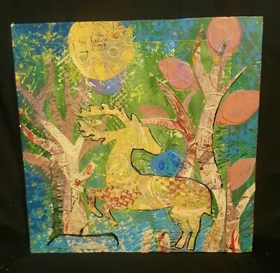 Mixed Media Deer Painting Mary G Phillips On Wood Panel 8x8