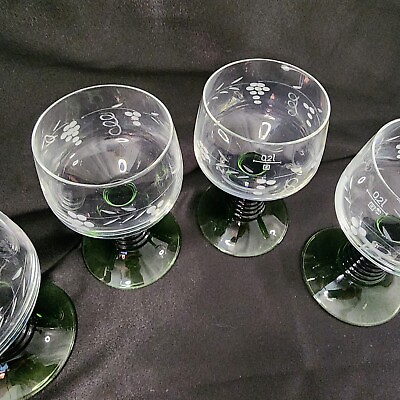 #ad #ad 4 Luminarc FRANCE Glass Wine Goblets Emerald Green Stem Ribbed Grape Vine
