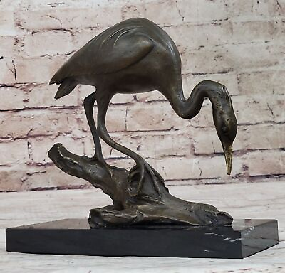 Handmade Heron Egret Crane Bronze Statue Coastal Bird Art Milo Signed Sale