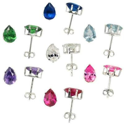 #ad Sterling Silver Stud Earrings w 5mm x 7mm 0.75 Carat Size Pear Cut CZ Stones