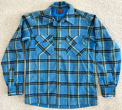 #ad #ad Vintage 60s Pendleton Wool Shirt Mens Small Plaid Loop Collar Flap Pockets USA