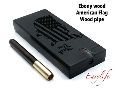 Ebony Wood Dugout Stash Box with Brass and Ebony Wood One Hitter Pipe US SELLER