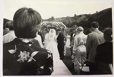 Vintage 90s bamp;w PHOTO Wedding Guests Watching Bride amp; Groom On Golf Course