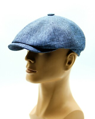 Men#x27;s baker boy cap trendy blue summer linen sun newsboy hat slouchy for spring