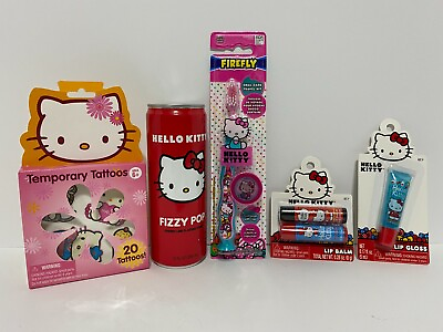 Hello Kitty Gift Set Lot Firefly Toothbrush Lip Balm Lip Gloss Tattoo Fizzy Pop