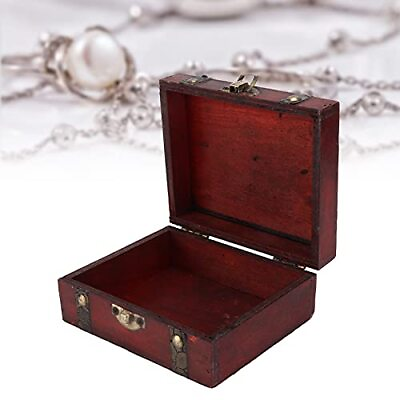 Wooden Vintage Treasure Chest Small Wooden Box with Hinged Lid Antique Jewelr...