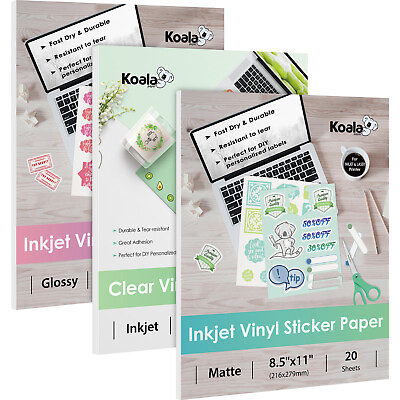 Koala Printable Vinyl Sticker Paper Glossy Matte Clear Waterproof Inkjet Laser