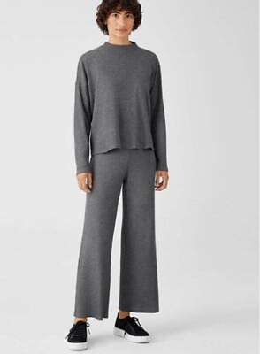 NWT Eileen Fisher Ash Cozy Waffle Knit Straight Ankle Pant XS $138