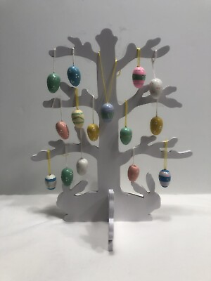 9quot; White Easter Wood Tree with Egg Ornaments Colorful Decor