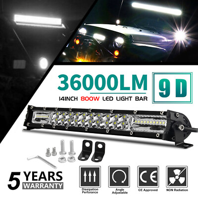 #ad 14quot; Dual Row Combo Beam LED Light Bar 800W High Power UTV Truck Van Driving Lamp