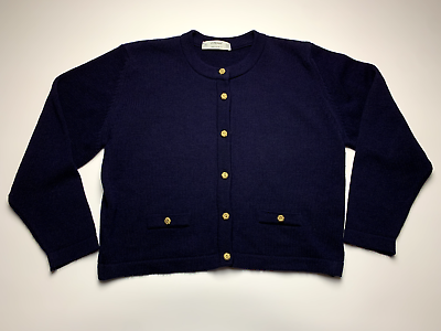 Vintage St.Michael Knit Navy Cardigan Womens Size 16 Gold Buttons