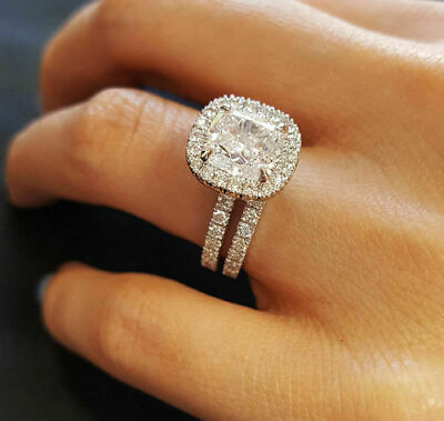 #ad 2.50CT Simulated Cushion Cut Diamond Set Engagement Ring 14K White Gold Size 6