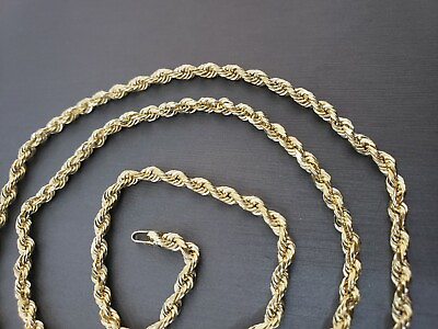 #ad Real 10k Gold Rope chain 3mm 4mm Necklace 10KT yellow Gold 16 30quot; Diamond Cut