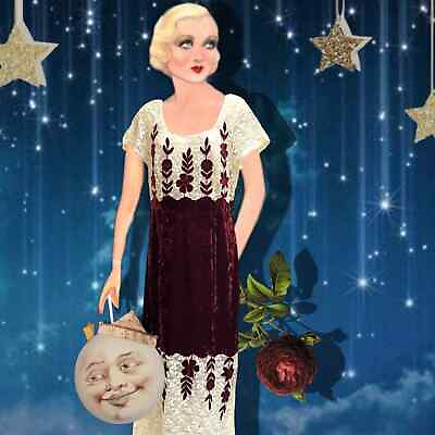 #ad Rare Free People Wine Red Velvet Lace Mucha Flapper 1920s Cotton Dress amp; Slip
