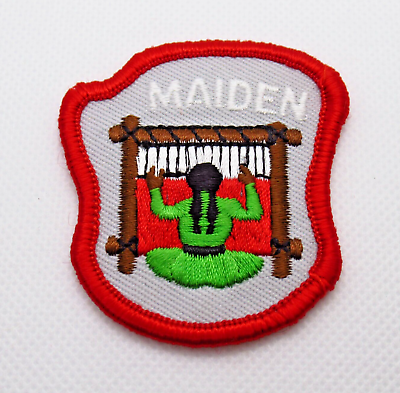 #ad Maiden Young Woman At Traditional Weaving Loom Braids Vintage Patch