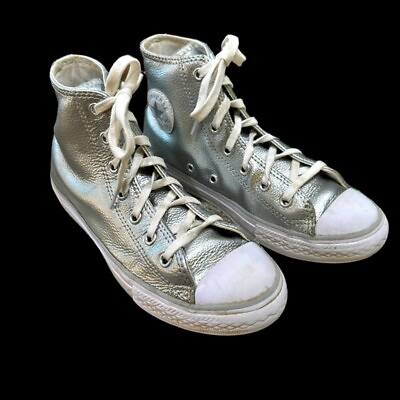 #ad Converse All Star Youth High Top Sneakers Metallic Silver Size 3 353346C