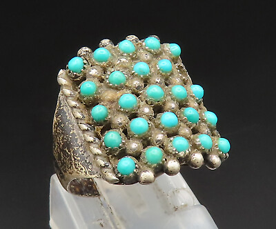 #ad ZUNI NAVAJO 925 Silver Vintage Square Multi Stone Turquoise Ring Sz 5 RG25033