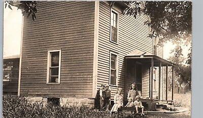 #ad #ad GREAT SHOT FAMILY KIDS HOUSE FRONT PORCH original real photo postcard rppc