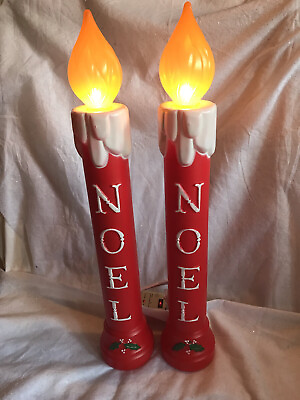 Blow Mold Noel Frosted Tops Nostalgic Christmas Candles Union Products 39” Pair