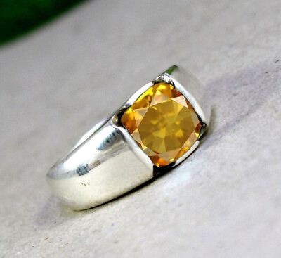 #ad Solid 925 Sterling Silver Natural Yellow Citrine Cushion Cut Gemstone Men#x27;s V52