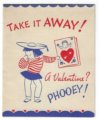 #ad A Valentine? Phooey What I Want is YOUEY VTG Card Cupid Red White Blue