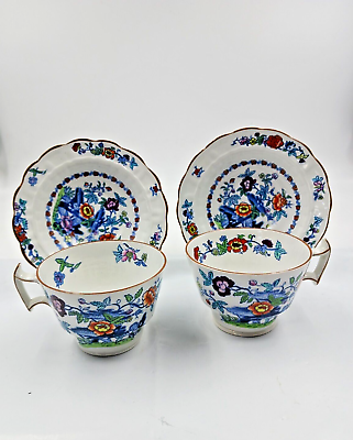 Antique BOOTHS Pompadour Silicon China England 2 Cups amp; Saucers Hand Painted