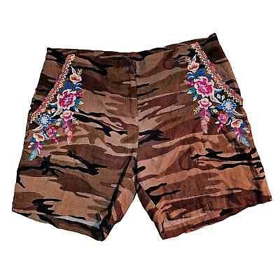#ad Johnny Was brown Camo with Embroidery flowers. 37in waist.