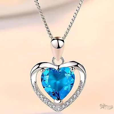 #ad Womens 925 Sterling Silver Cubic Zirconia Heart Pendant Necklace Women Mom Wife