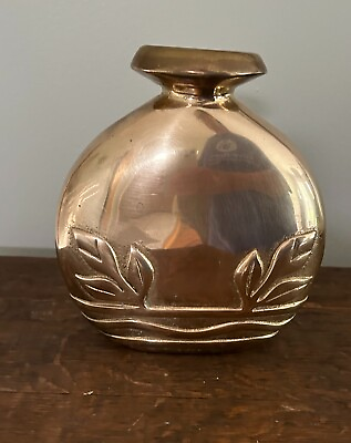Vintage Dolbi Cashier Brass Art Deco Oblong Flask Vase  Korea 6quot;