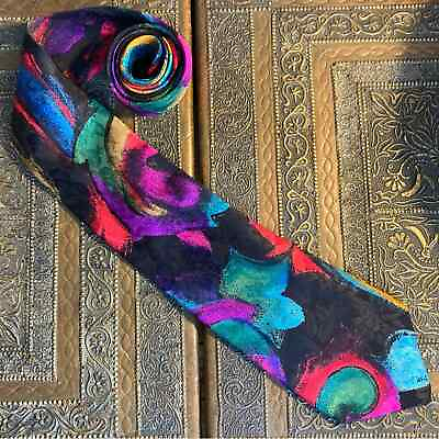 #ad D. FINE MULTI COLOR men#x27;s tie 100% Silk Italy Bright Color Abstract Tie Art Deco