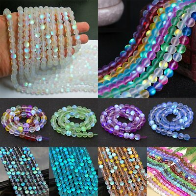 #ad Wholesale Mystic Aura Quartz Gemstone Loose Beads Holographic Matte Bracelet 6mm
