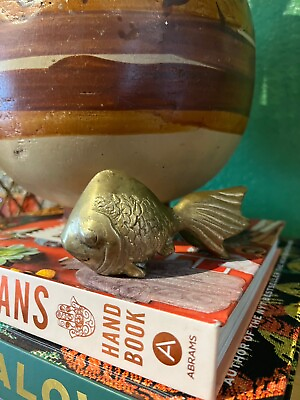 #ad Vintage Brass Goldfish Fish Paperweight Sculpture Figurine Figure