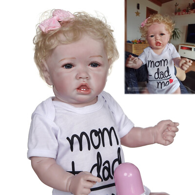 #ad 22quot; Reborn Baby Dolls Full Body Silicone Vinyl Girl Lifelike Blond Hair Saskia