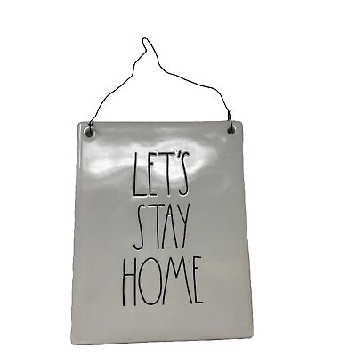 #ad Rae Dunn Beige Ceramic Sign Let#x27;s Stay Home