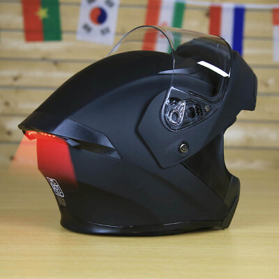 #ad New LED Light Helmet Flip Up Full Face Dual Visor Racing DOT Motorcycle Helmets