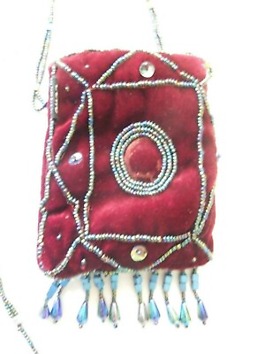 Vintage Beaded Crossbody Pouch Purse Cell Phone Bag w Dangles Cello Brand