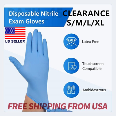 1000Gloves 4 Mil Disposable Blue Nitrile Gloves S M L XL CLEARNACE Bulk Discount