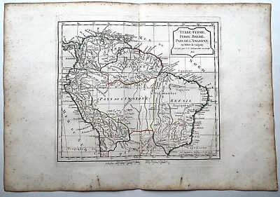 #ad VAUGONDY amp; DELAMARCHE 1806 Antique Hand colored Map of South America Brazil Peru