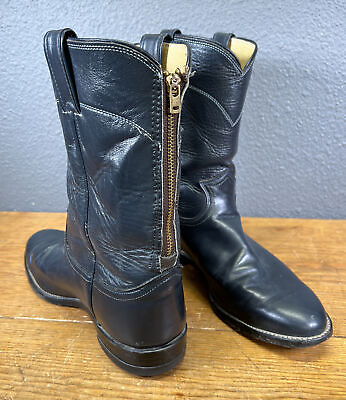 JUSTIN USA Blue Leather Custom Zipper Western Boots Men Size 8 EE