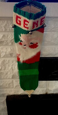 #ad Hand knit Santa Christmas Stocking With Bells 21 inches long