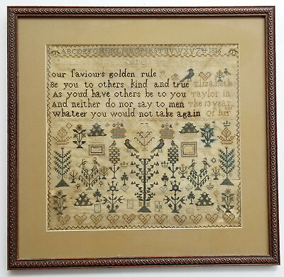 #ad IMMACULATELY WORKED 1816 RELIGIOUS GOLDEN RULE STITCHED NEEDLEWORK SAMPLER