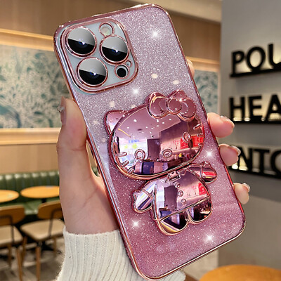 For iPhone 14 Pro Max 13 12 11 XS XR Glitter Sparkle Hello Kitty Cat Clear Case