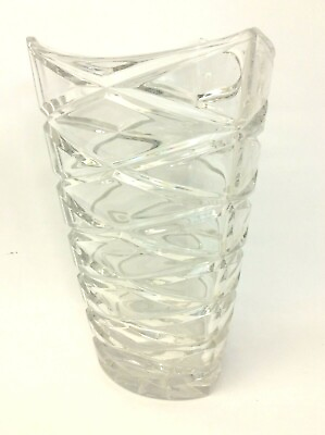 #ad Clear Pressed Glass Vintage Geometric Triangular Pattern Flower Vase Heavy