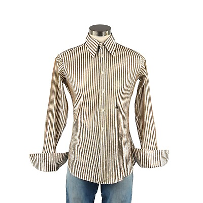 #ad Vintage 70s Oleg Cassini Boonshaft Cotton Braided Stripe French Cuff Dress Shirt