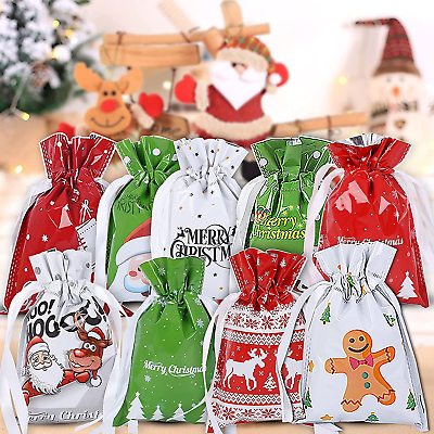 Drawstring Christmas Bags Xmas Gift Bag Wrapping Tote Treat Pouch Sack Stocking