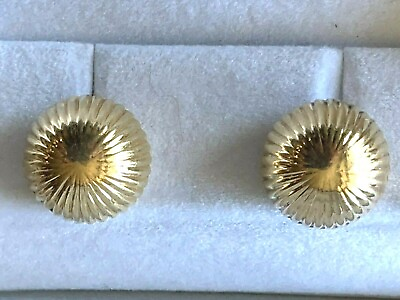 #ad VINTAGE DESIGNERS ROUND SEMI BALL TEXTURED 14K YELLOW GOLD CLIP SCREW EARRINGS