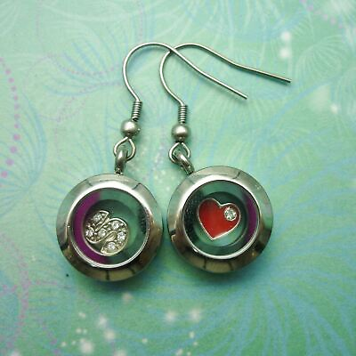 #ad Stainless Steel Floating Charm Locket Earrings Silver just add your charms