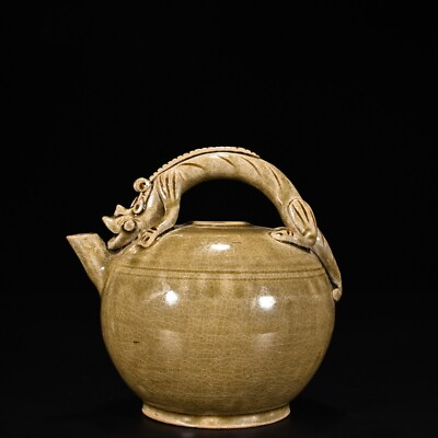 #ad 6.2quot; china antique eastern jin dynasty yue kiln porcelain dragon pattern teapot