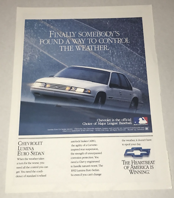 #ad 1991 Chevy Lumina Euro Sedan Chevrolet MLB Major League Baseball Print Ad