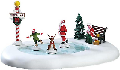 #ad Lemax Village Collection Np B O Ice Follies Rink White Red Black Green Yell